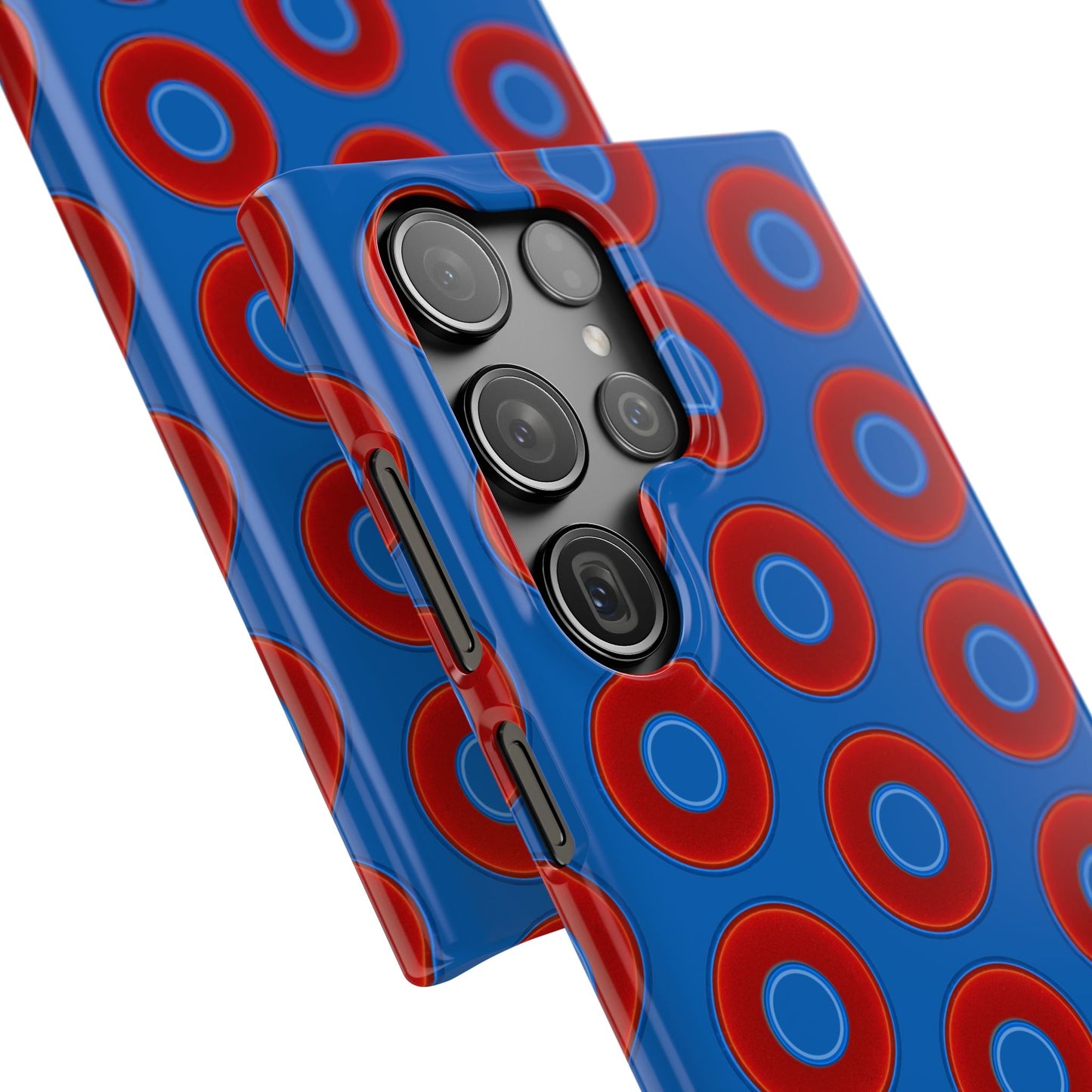 Lumpy Donut Snap Case - red vivid donut print w/dark royal background