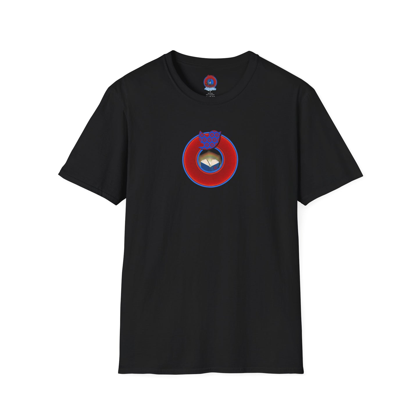 Classic Donut Tee - Unisex Soft-Style - "Phamous Mocking Donut" - vivid red/blue donut