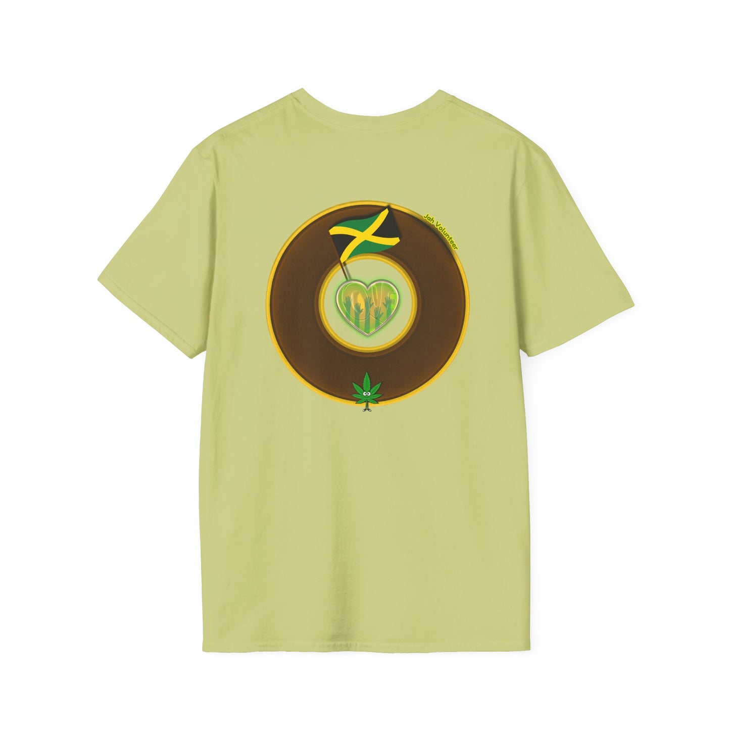 Classic Donut Tee - Unisex Soft-Style - "Jah Volunteers Protect Jah Love... and donuts!" - vivid brown/gold donut