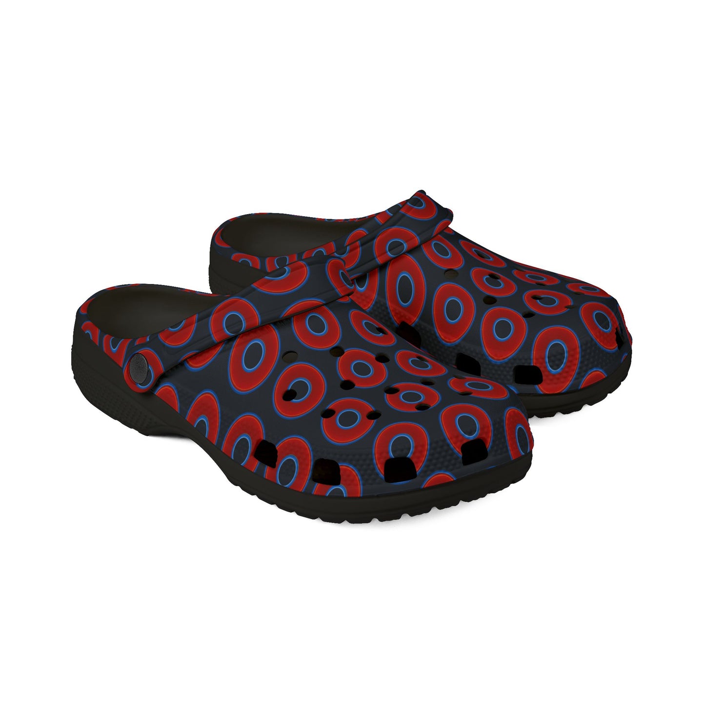 Spatchcocks - donut slip-on shoes - vivid red donuts w/blue charcoal background [unisex]