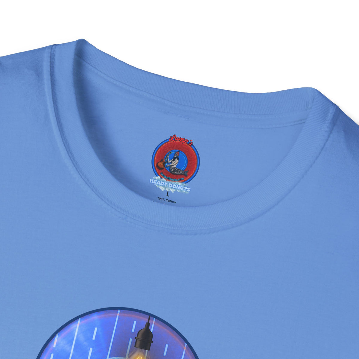 Classic Donut Tee - Unisex Soft-Style - "Harry Left His Donut Shirt" - series 1.0  - variant 4 - purple/blue donut - w/milk & light on