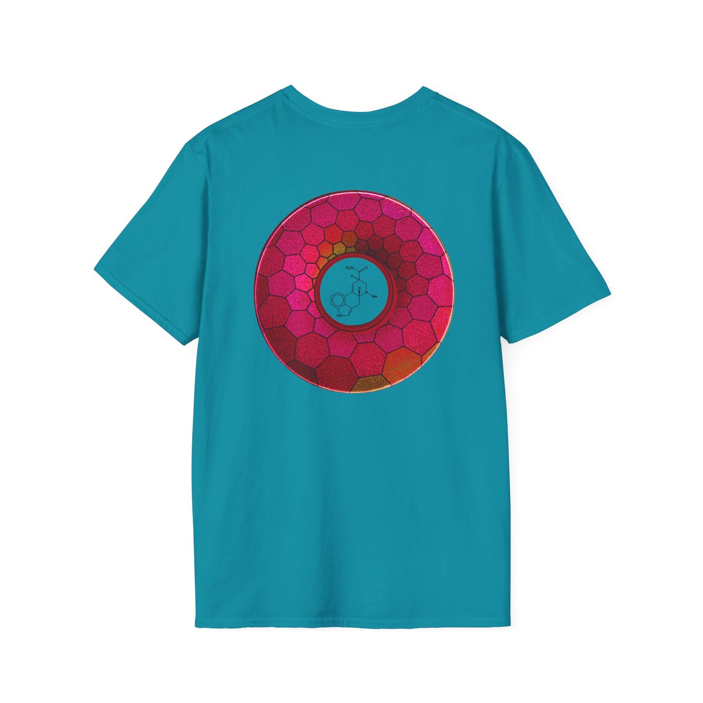 Classic Donut Tee - Unisex Soft-Style - "Dr. Albert Hofmann's Favorite Donut" - series 1.0  - variant 2 - magenta hexadonut