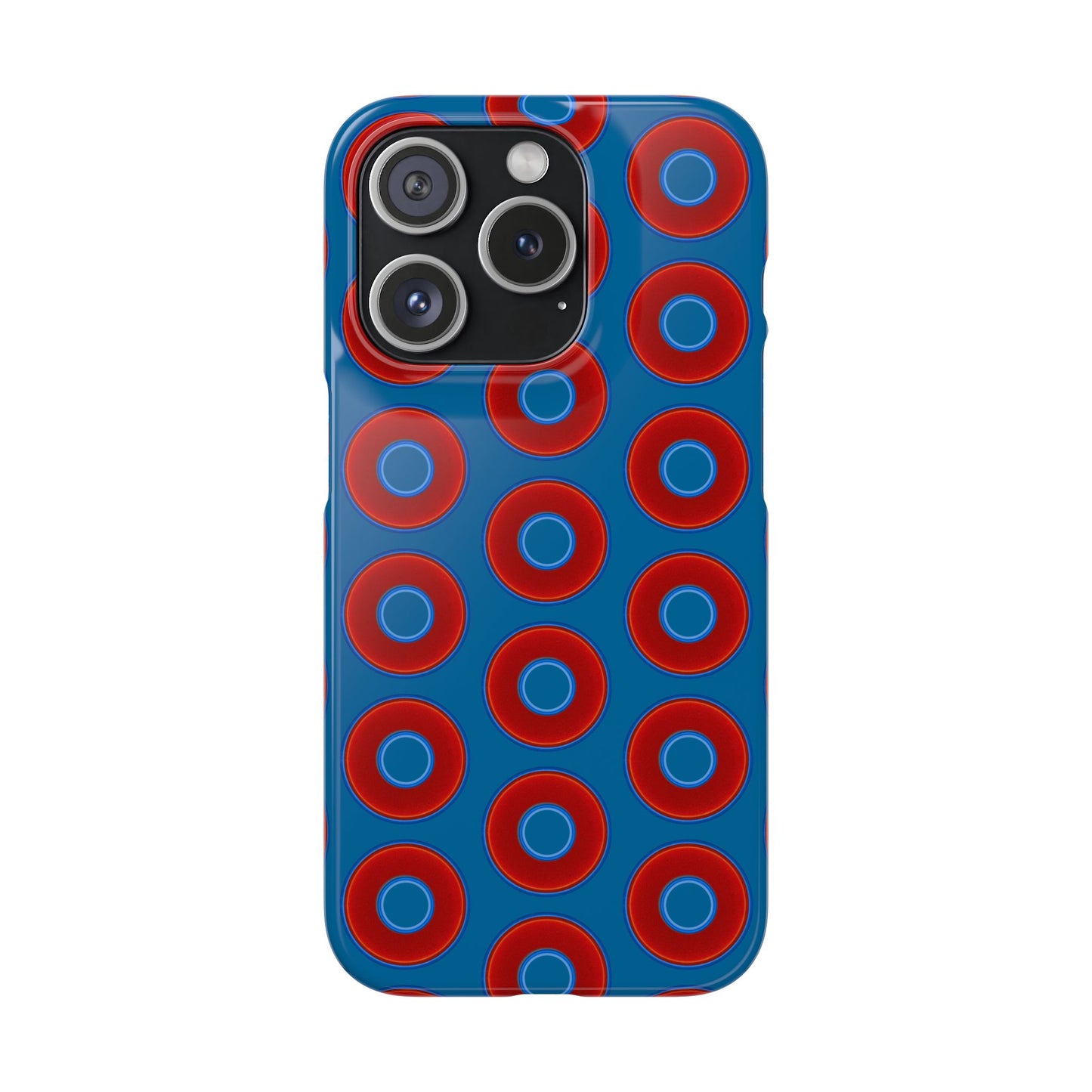 Lumpy Donut Snap Case - red vivid donut print w/wavy navy blue background