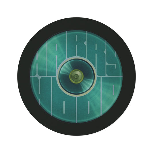 Round Room - 5 ft x 5 ft Lumpy Donut Rug - "Harry's Hoodlum Donut Rug" - vivid green word donut w/deep forest green background - variant 2