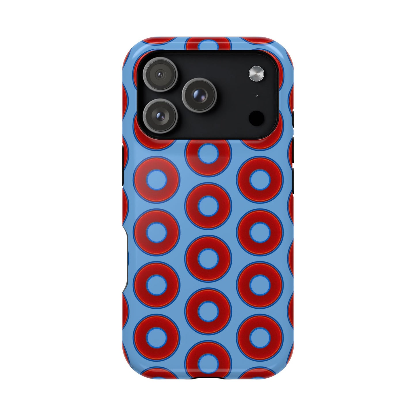 Impact-Resistant Lumpy Donut Case - red vivid donut print w/light blue background