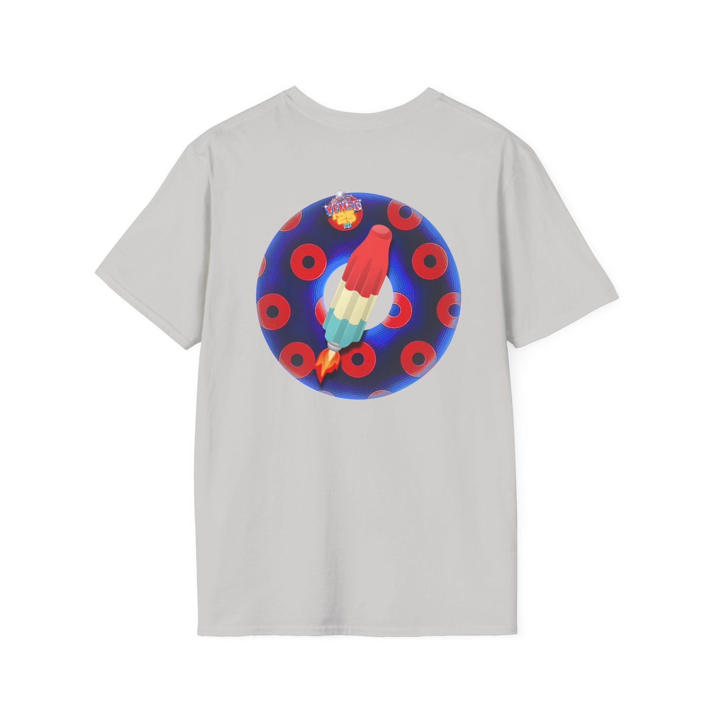 Classic Donut Tee - Unisex Soft-Style - "Blow this Popsicle Stand" - blue/red paradox bomb pop donut - variant 3