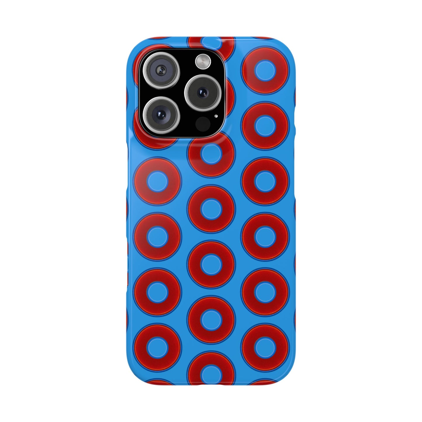 Lumpy Donut Snap Case - red vivid donut print w/sky royal blue background