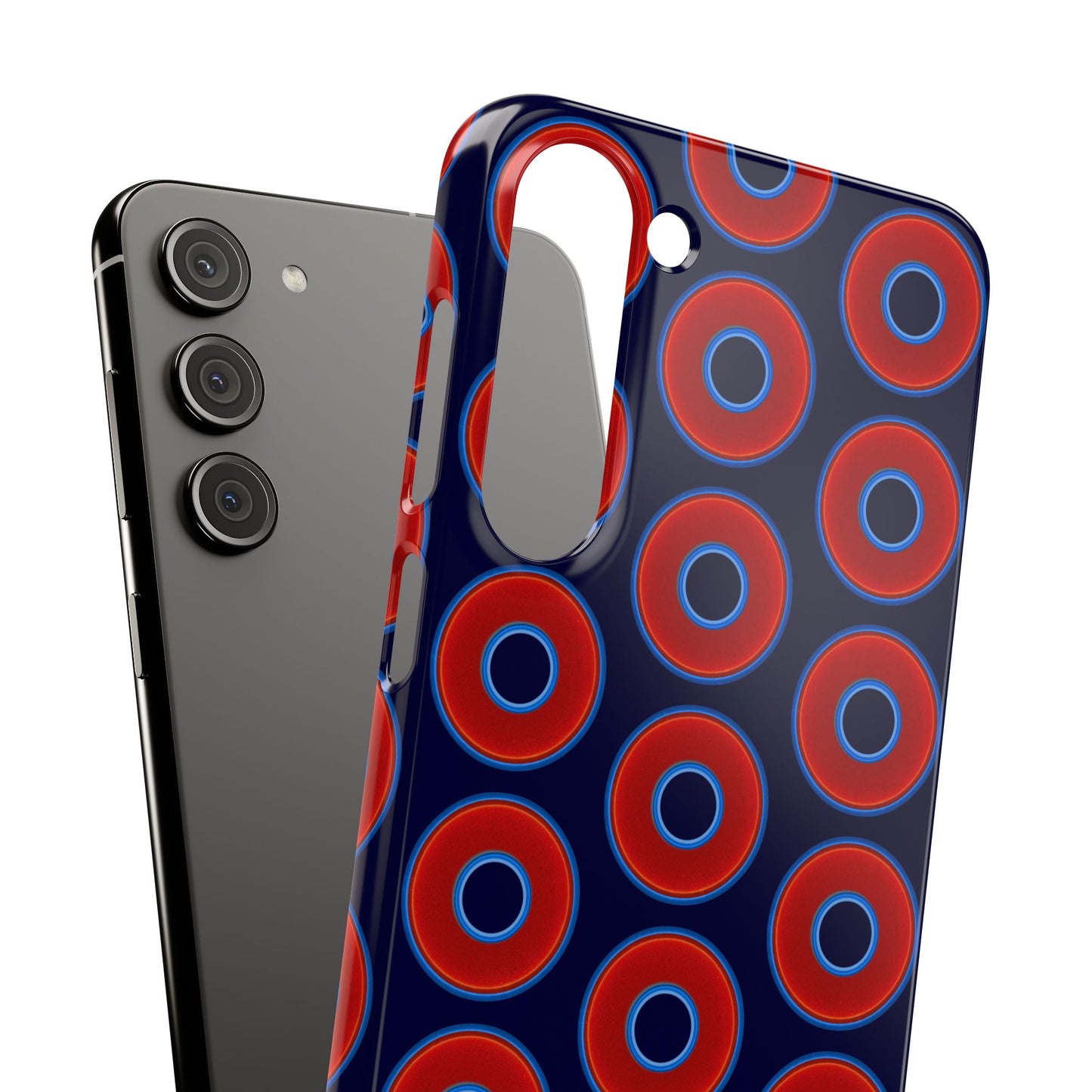 Lumpy Donut Snap Case - red vivid donut print w/midnight blue background