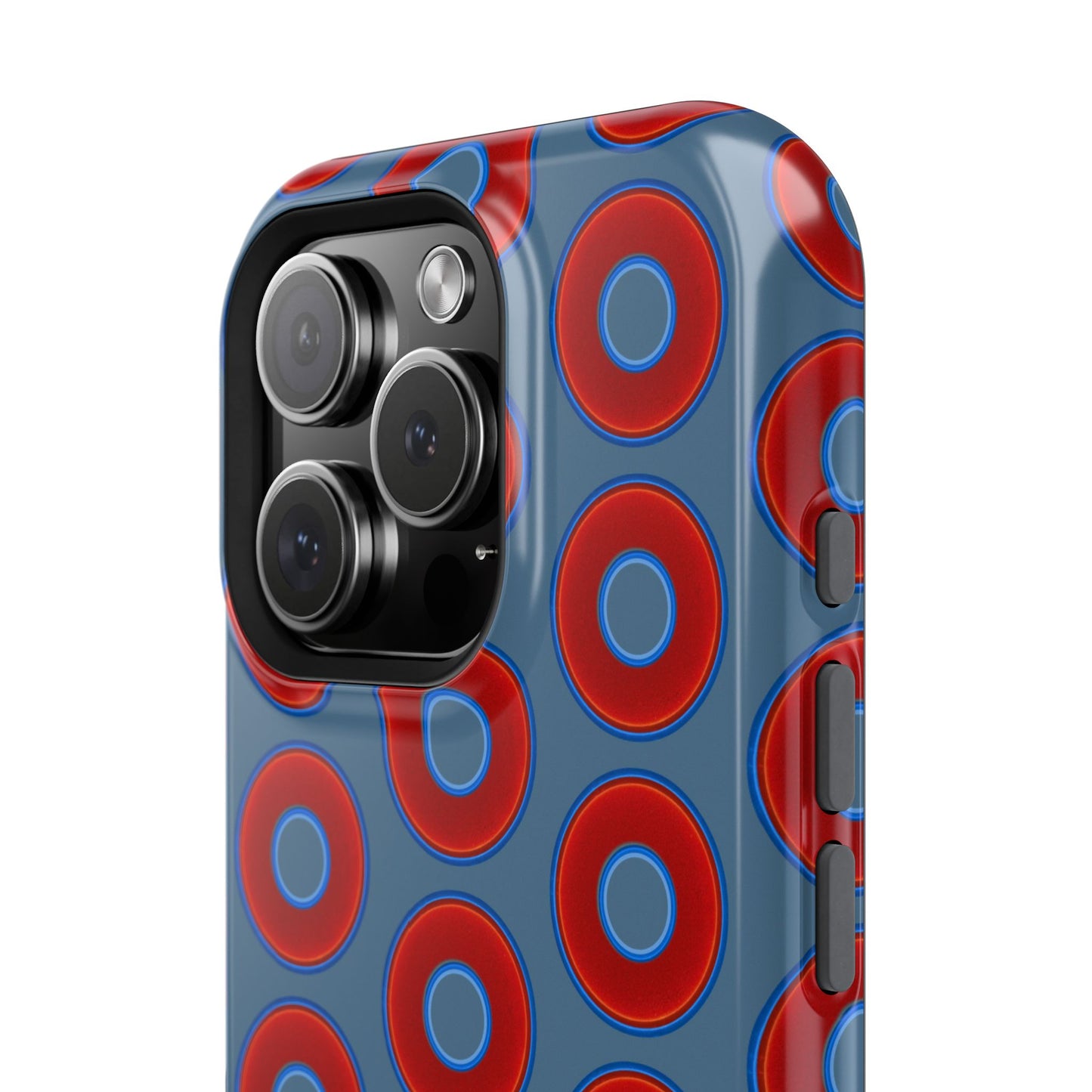 Impact-Resistant Lumpy Donut Case - red vivid donut print w/steel blue background