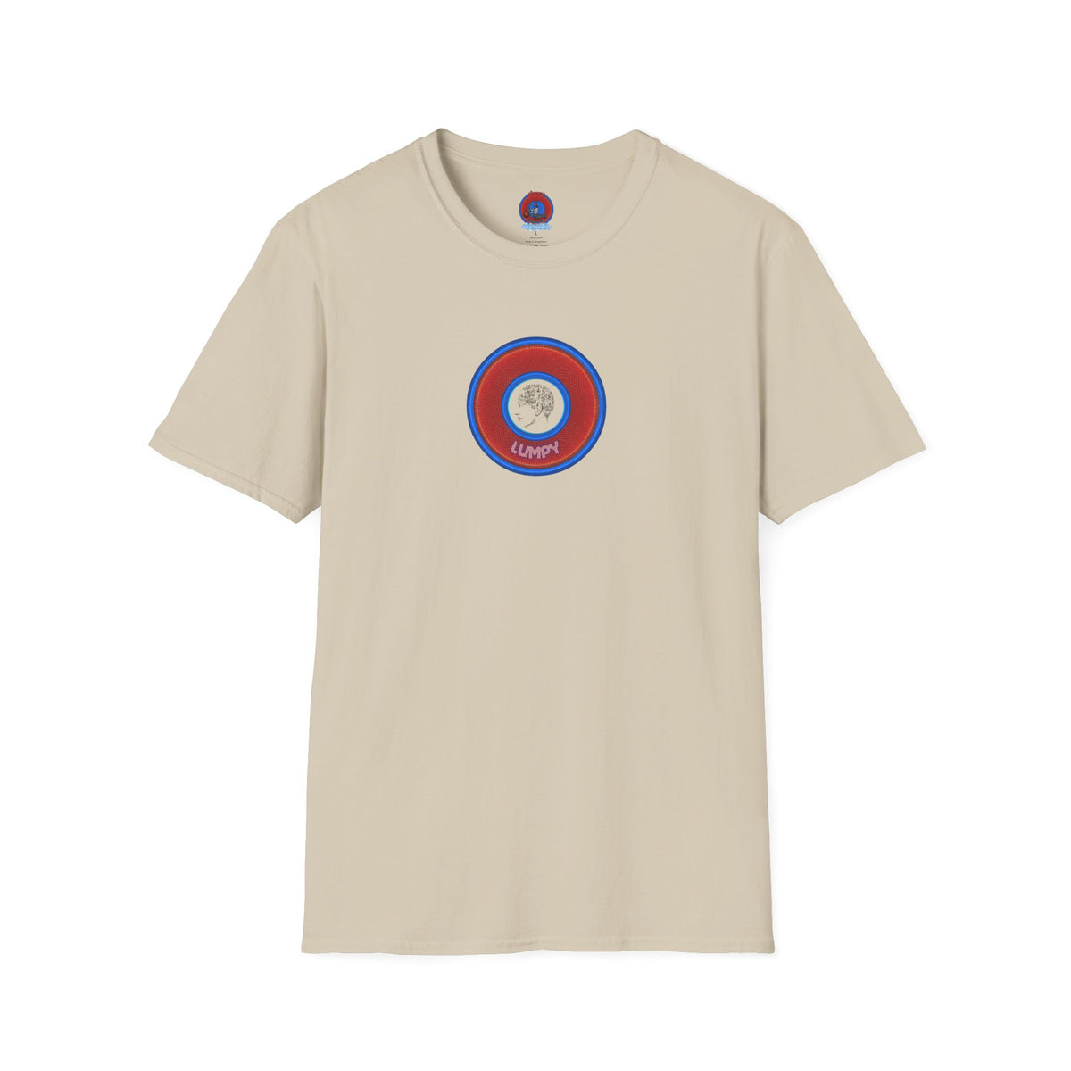 Classic Donut Tee - Unisex Soft-Style - "The Lumpy Donut" - variant 1 - red/blue donut