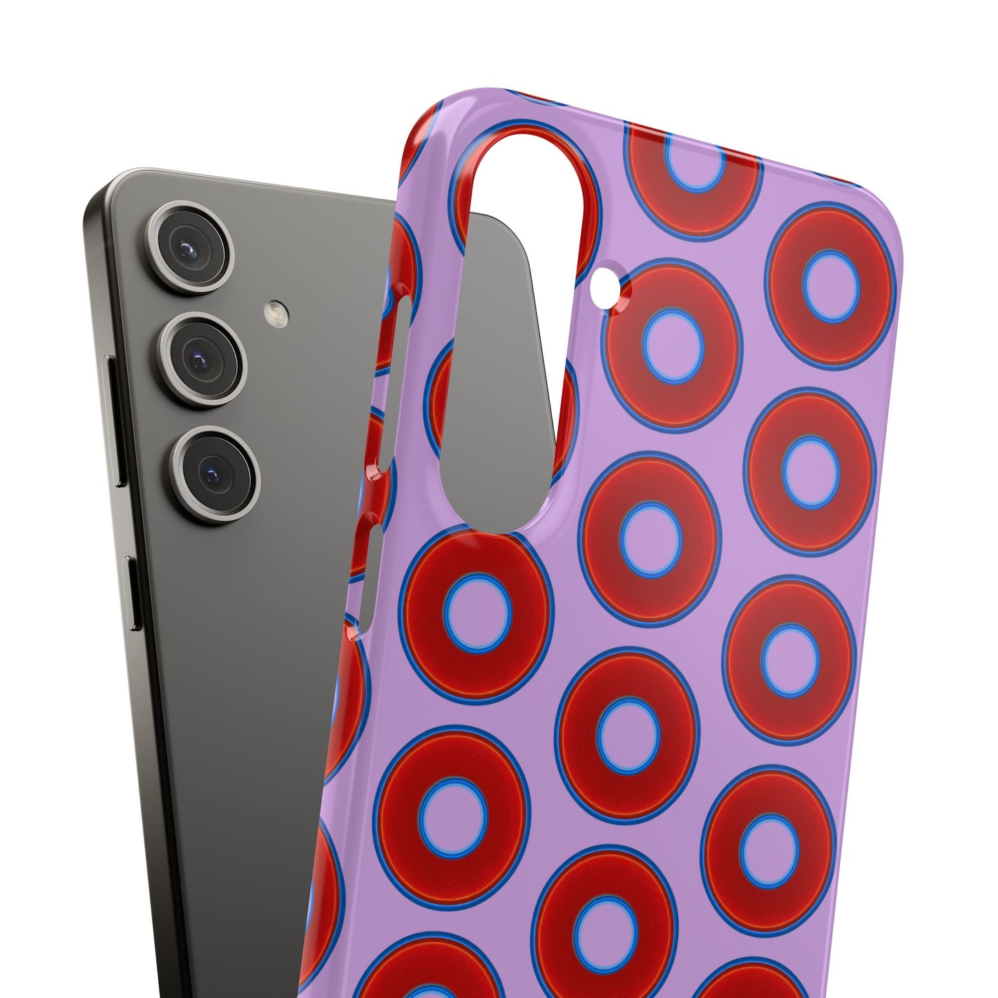 Lumpy Donut Snap Case - red vivid donut print w/wisteria purple background