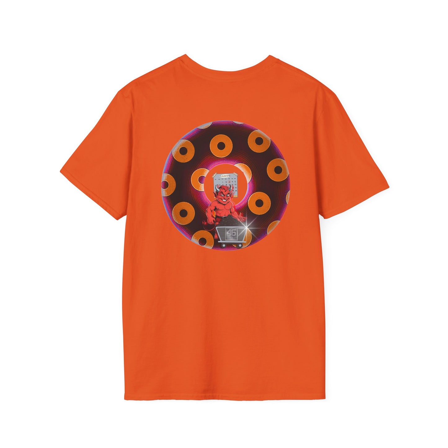 Classic Donut Tee - Unisex Soft-Style - "Every 46th Day Tee Shirt" - paradoxical dark magenta/orange donut