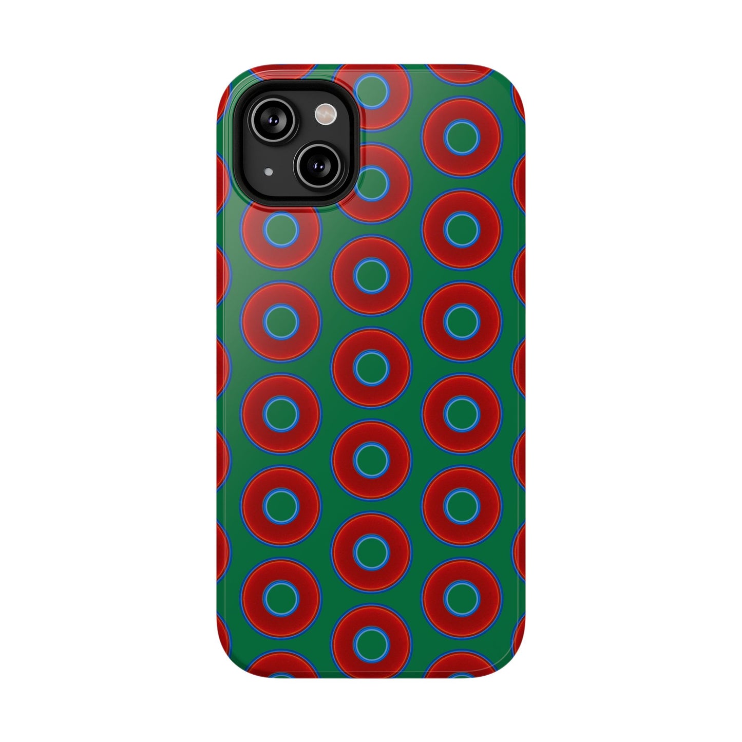 Impact-Resistant Lumpy Donut Case - red vivid donut print w/green background