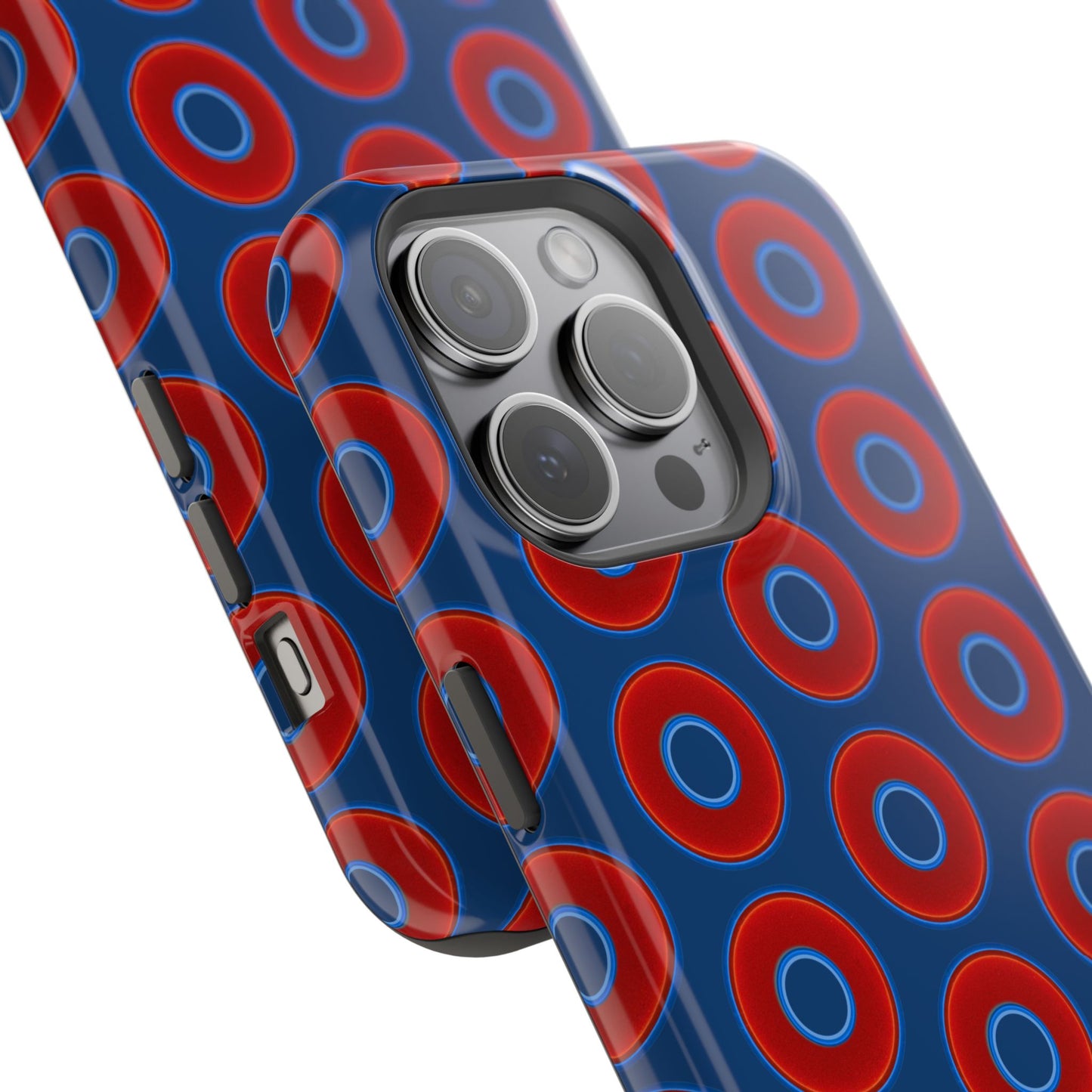 Impact-Resistant Lumpy Donut Case - red vivid donut print w/Atlantic navy blue background