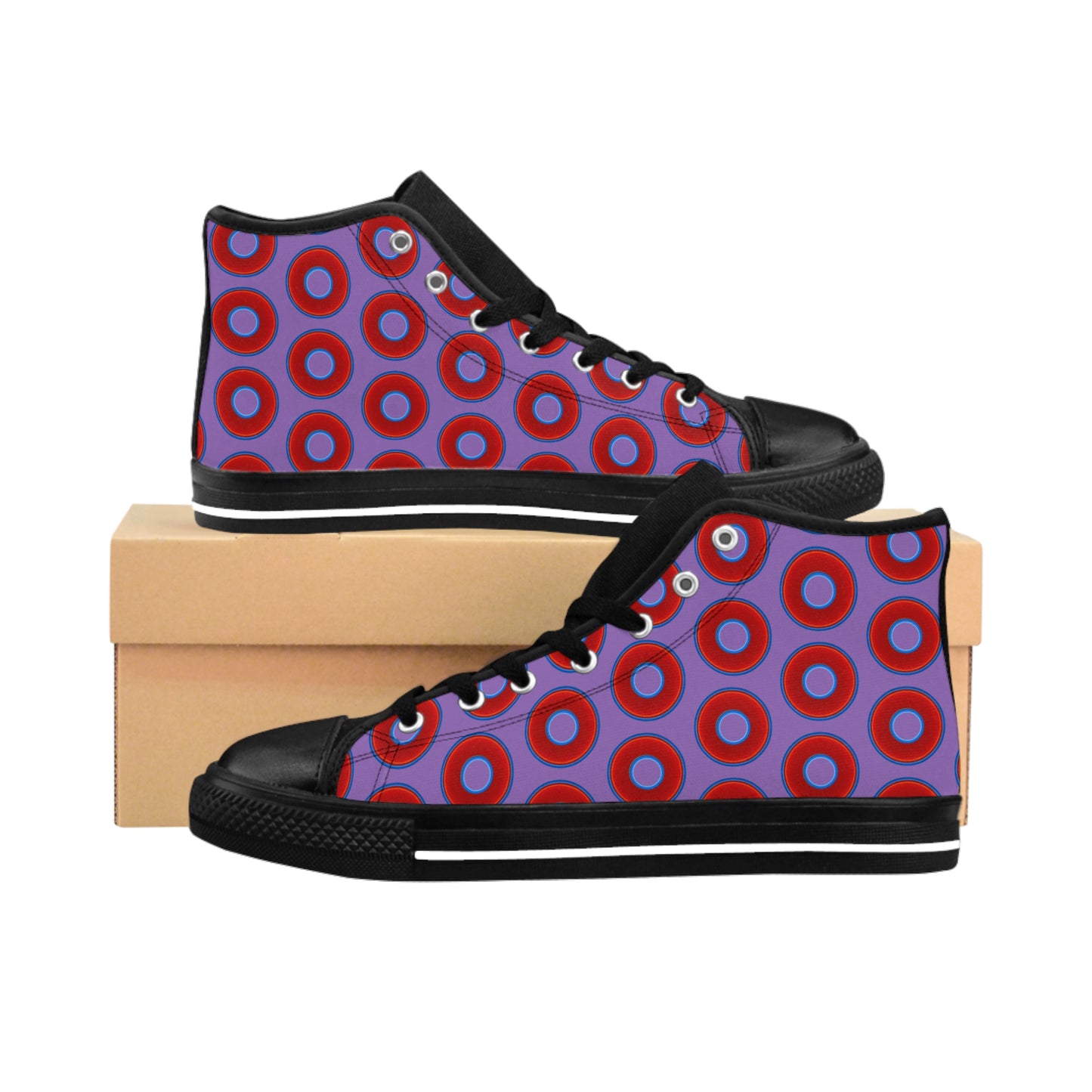 Men's Cushiony Convectors - High Tops - red vivid donuts w/light purple background