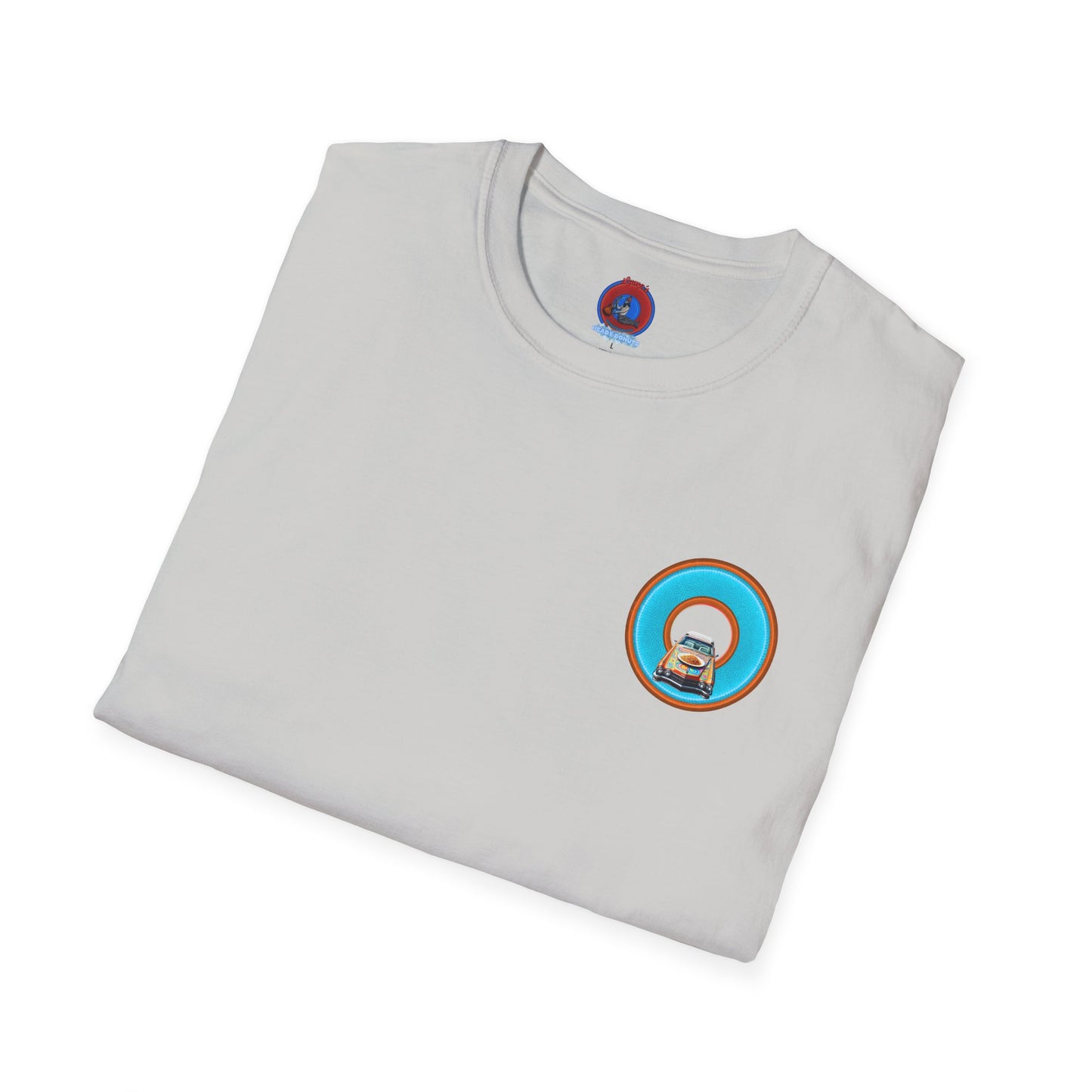 Classic Donut Tee - Unisex Soft-Style - "Cadillac Rainbow Spaghetti Incident" - series 1.0  - variant 2 - blue/orange donut