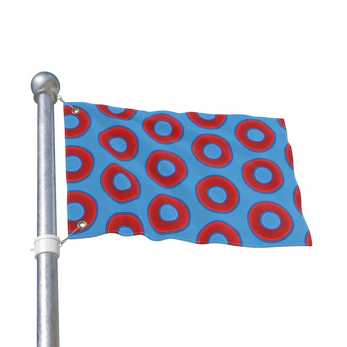 Lumpy Flagpole Sitters - Donut Flags [12" x 18"] - red vivid donut print w/light steel blue background