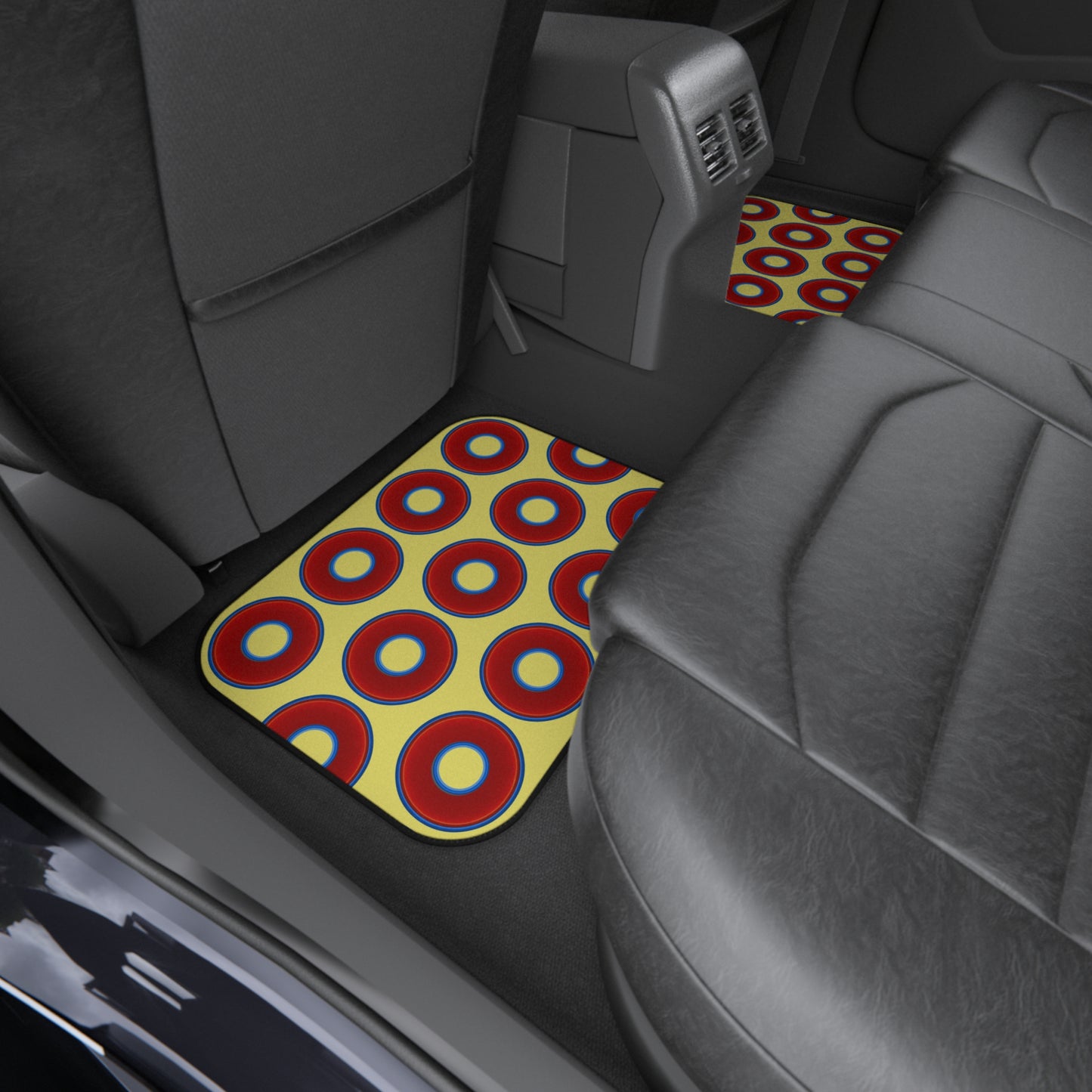 Contacted Car Mats - vivid donut print w/yellow background