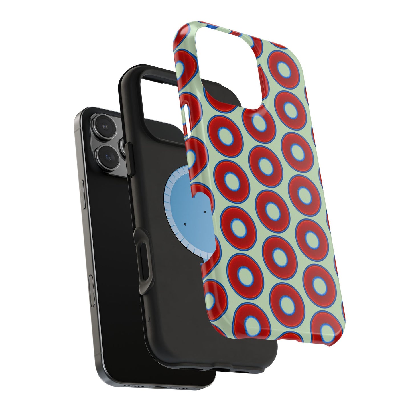 Magnetic Tough Donut Case - red vivid donut print w/seafoam green background
