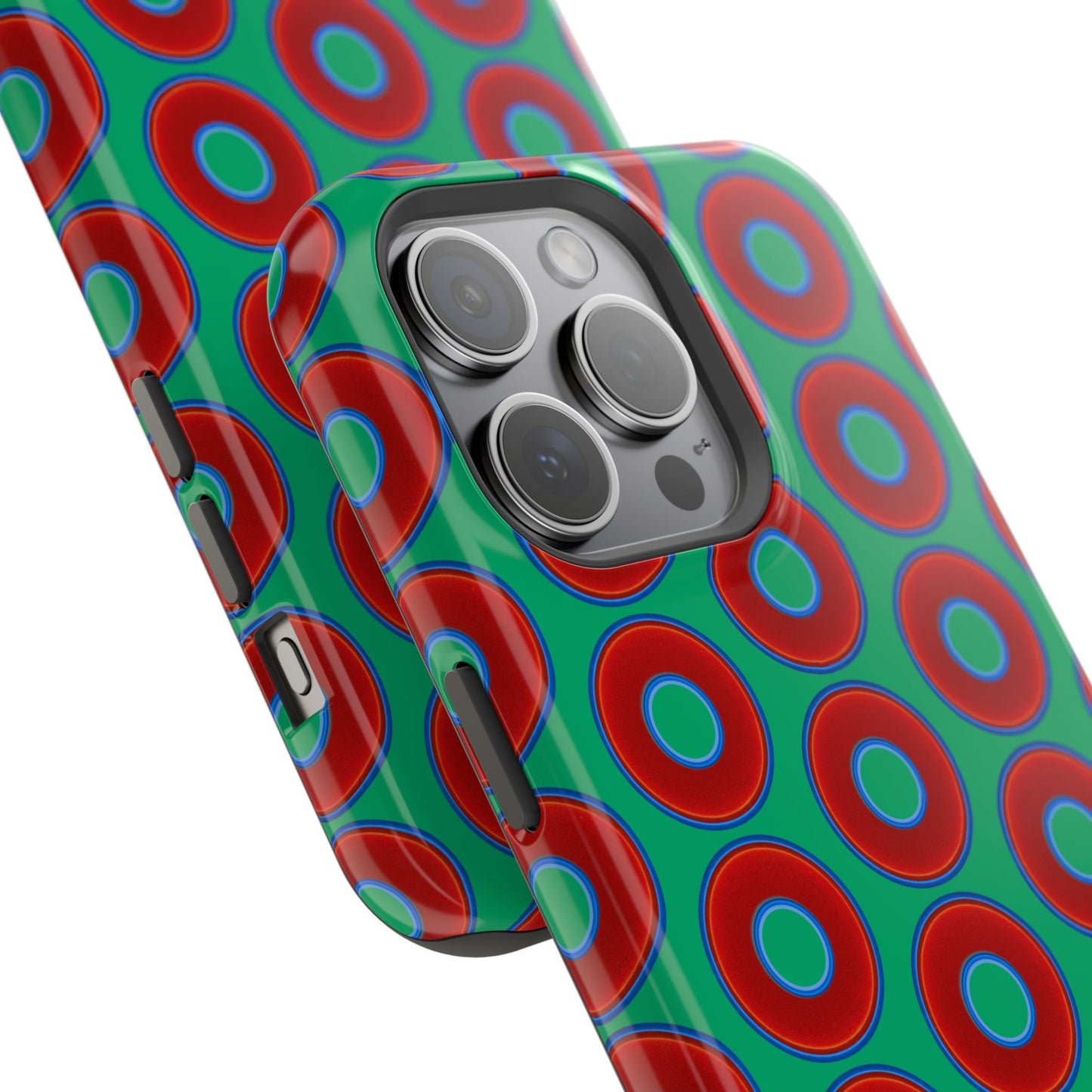 Magnetic Tough Donut Case - red vivid donut print w/jade green background