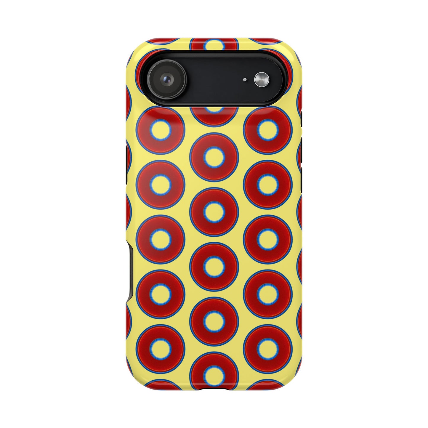 Impact-Resistant Lumpy Donut Case - red vivid donut print w/yellow background