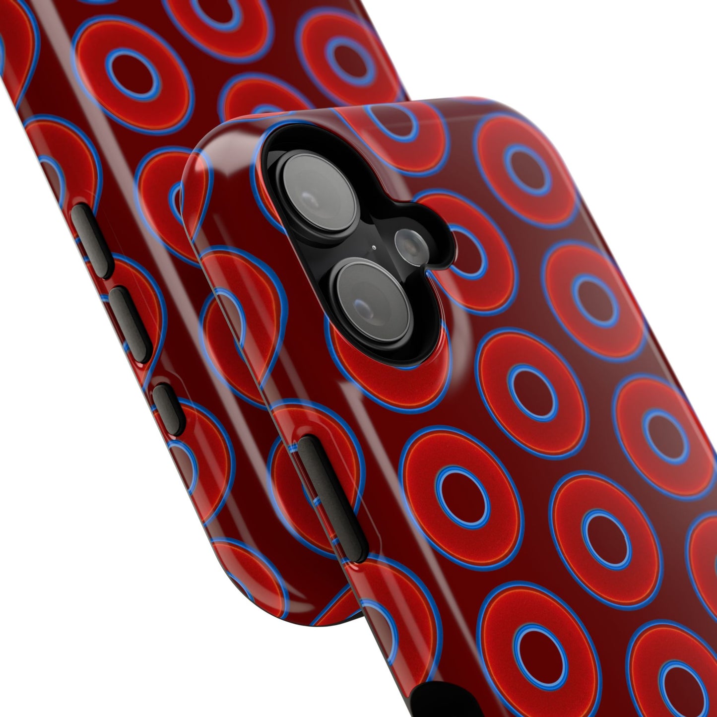 Impact-Resistant Lumpy Donut Case - red vivid donut print w/dark red background