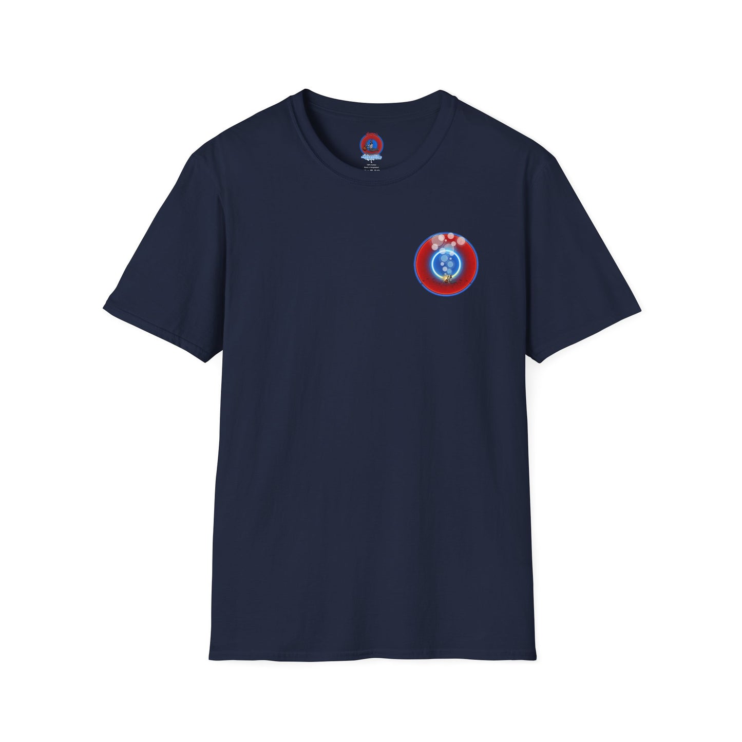 Classic Donut Tee - Unisex Soft-Style - "Bubbler's Donut Tee" - vivid red/blue donut
