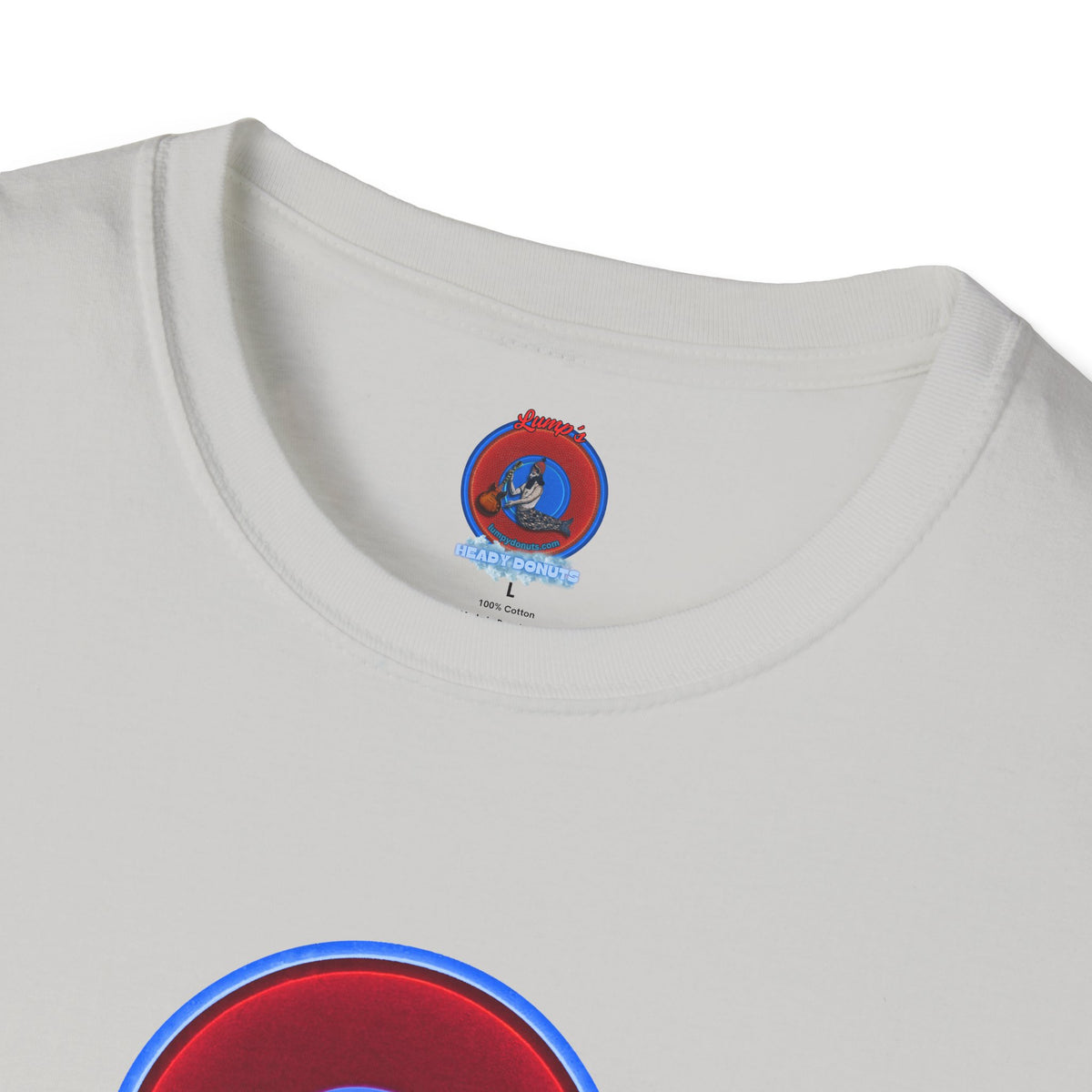 Classic Donut Tee - Unisex Soft-Style - "I am 10% Hydrogen Tee" - vivid red/light blue donut