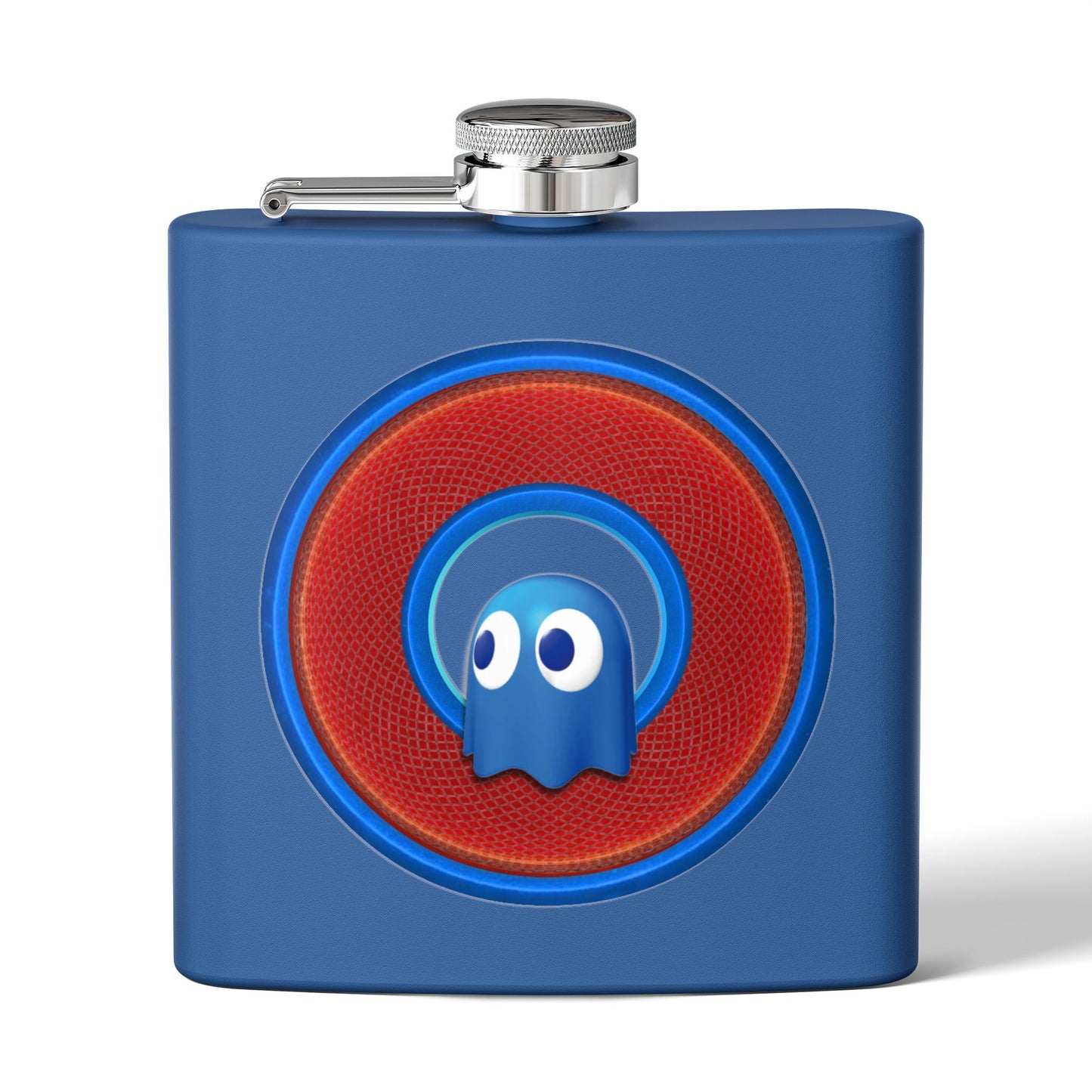 Lump's Donut Flask 6 oz -  "The Storied Donut Flask" - variant 1 - red/blue rustic donut - [*w/your choice of 6 backgrounds]