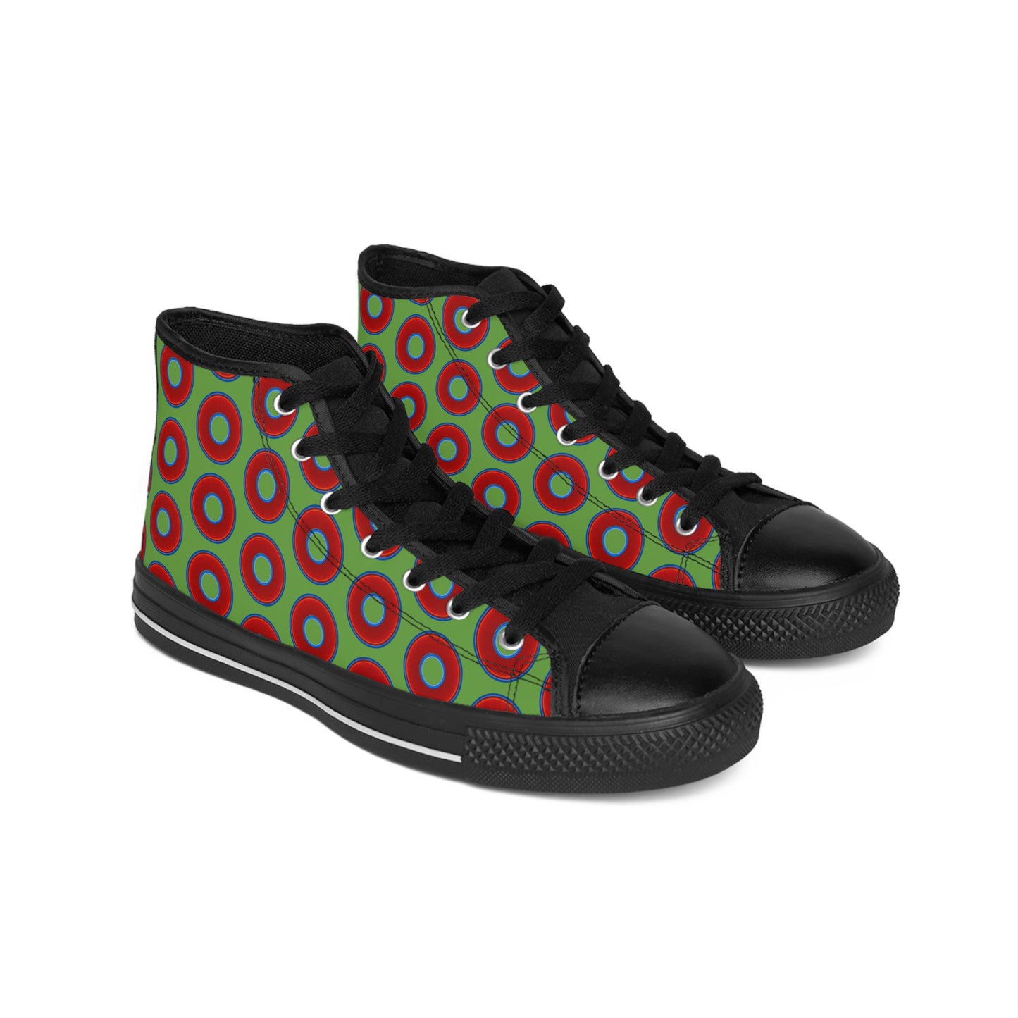 Men's Cushiony Convectors - High Tops - red vivid donuts w/light green background