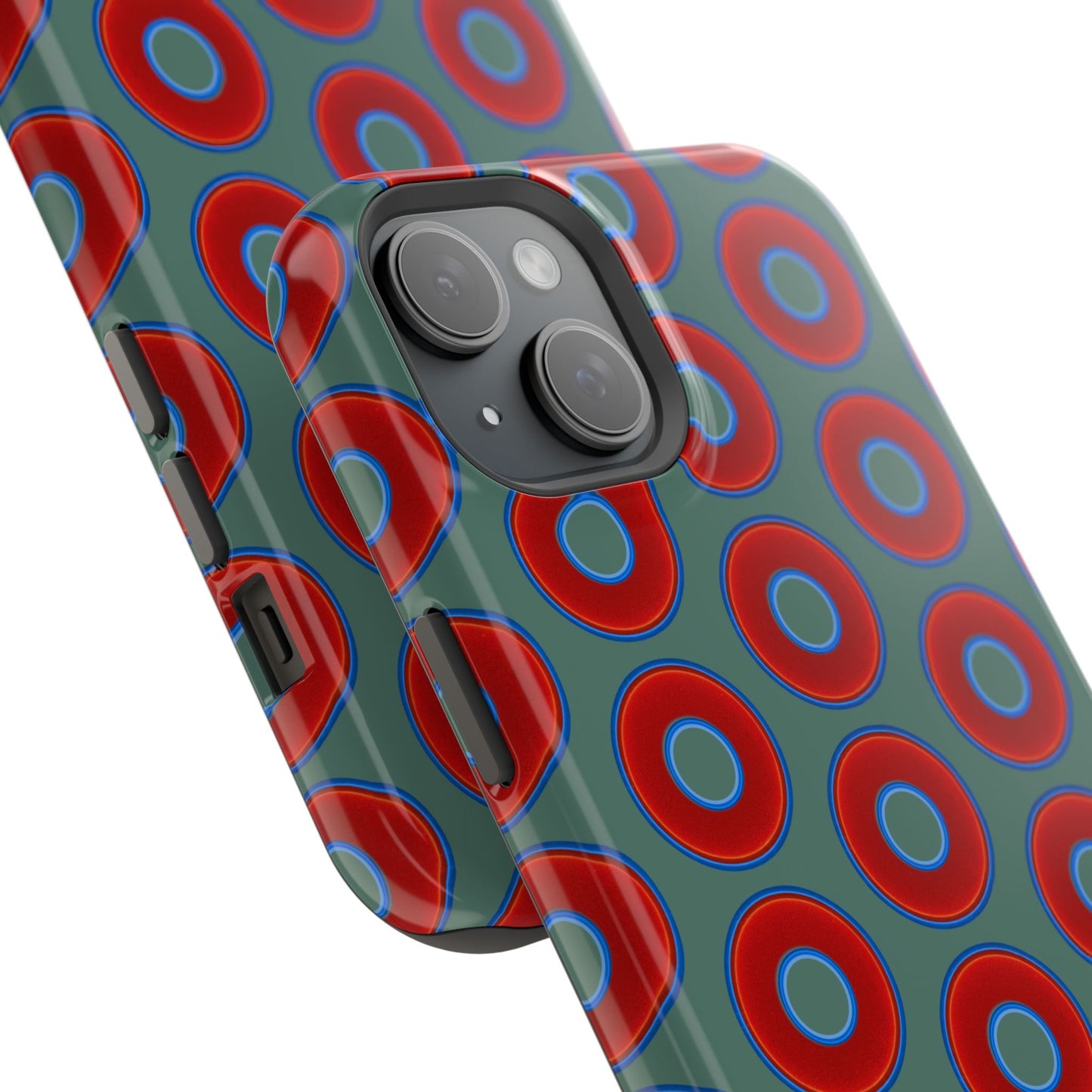 Impact-Resistant Lumpy Donut Case - red vivid donut print w/Fenway green background