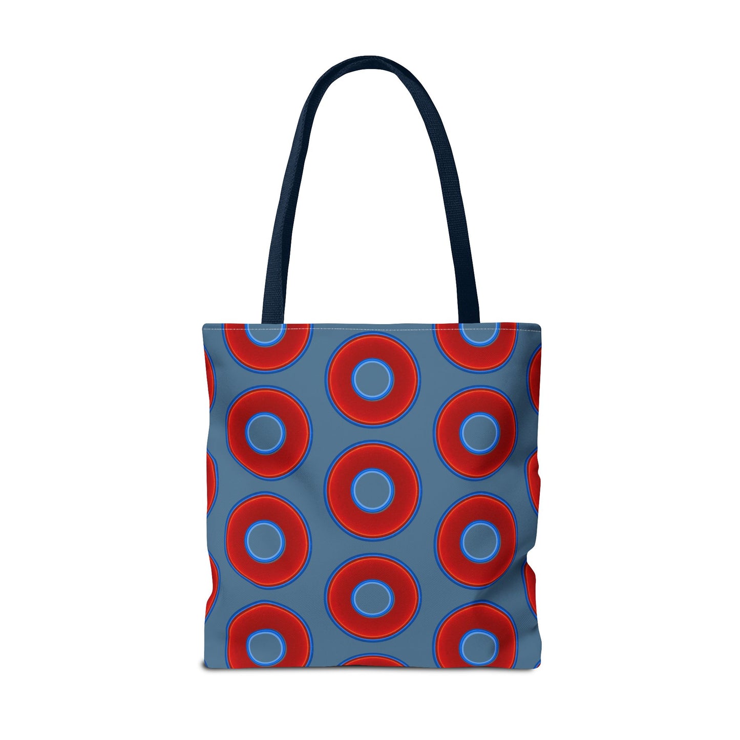 Lumpy Beach/Tote Bag - red vivid donuts w/steel blue background