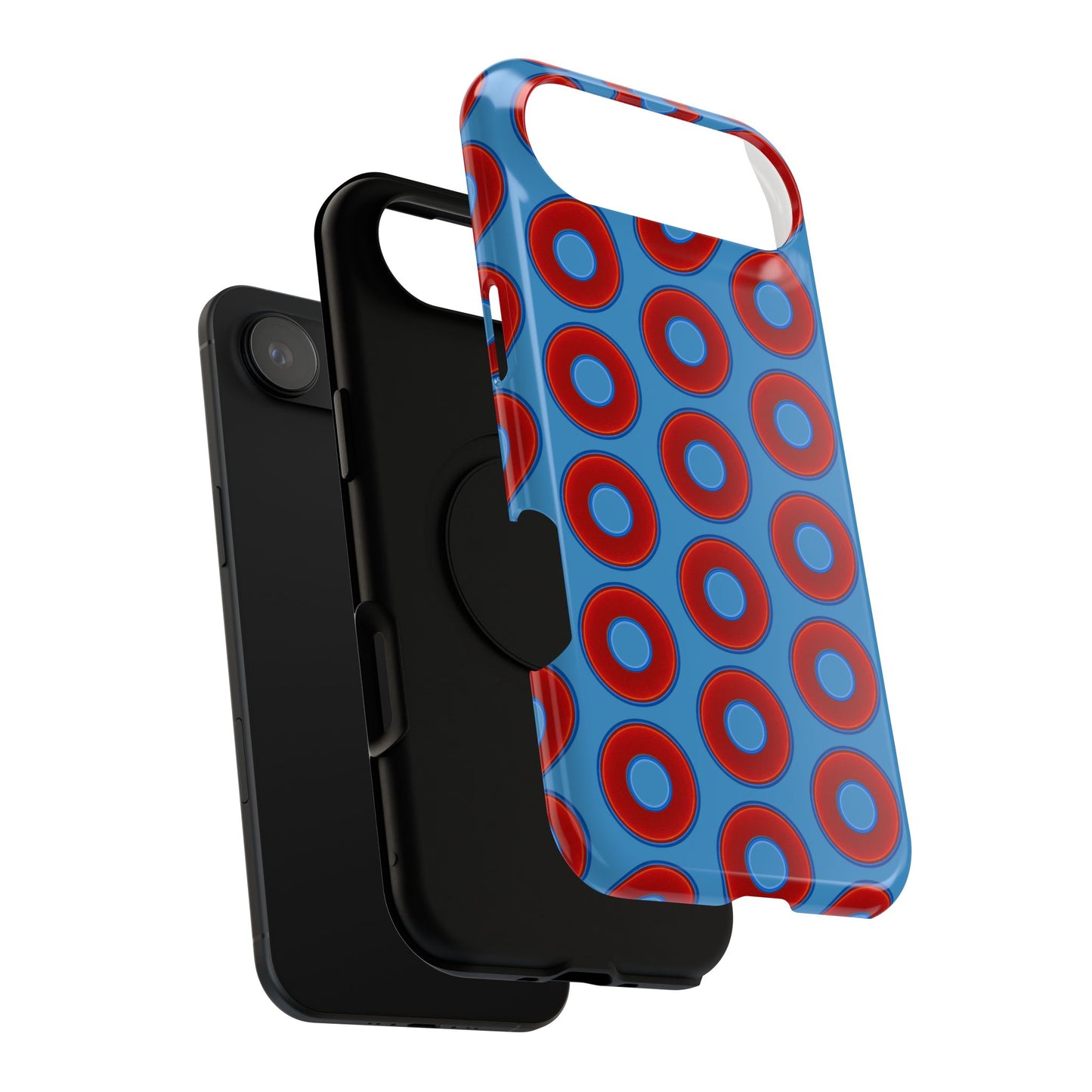 Impact-Resistant Lumpy Donut Case - red vivid donut print w/light steel blue background