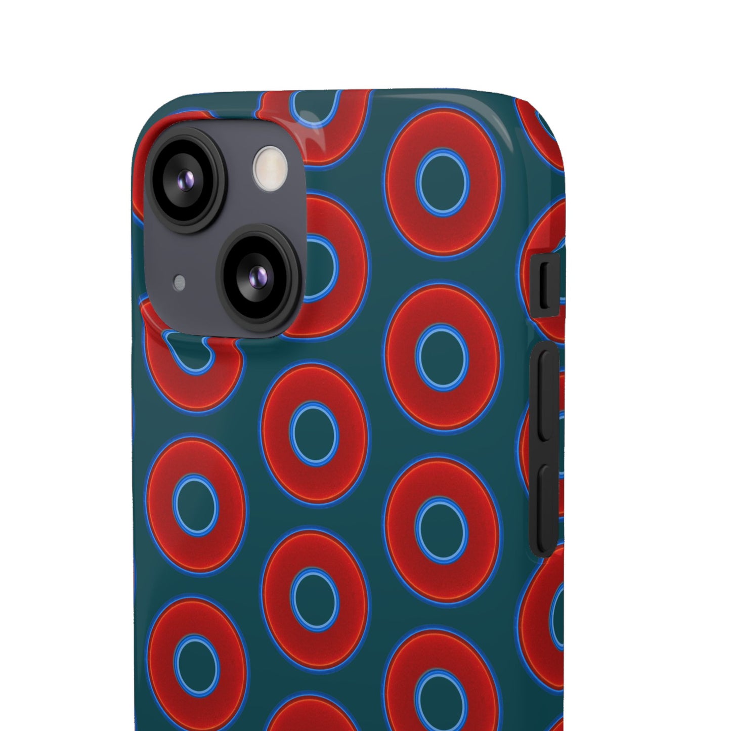 Lumpy Donut Snap Case - red vivid donut print w/midnight teal green background