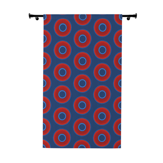 Lump's Heady Curtain w/Donuts - vivid red donut print - w/Atlantic navy blue background - [*1 Piece / 50" x 84"]
