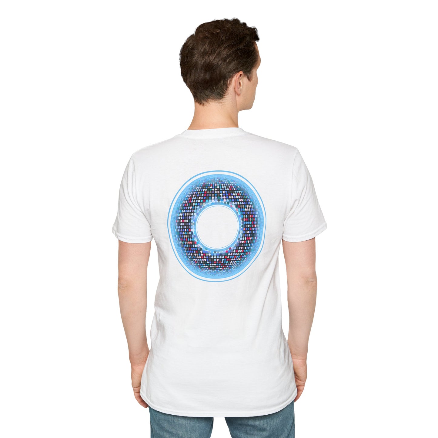 Classic Donut Tee - Unisex Soft-Style - "Microdot Donut" - light blue pixilated donut