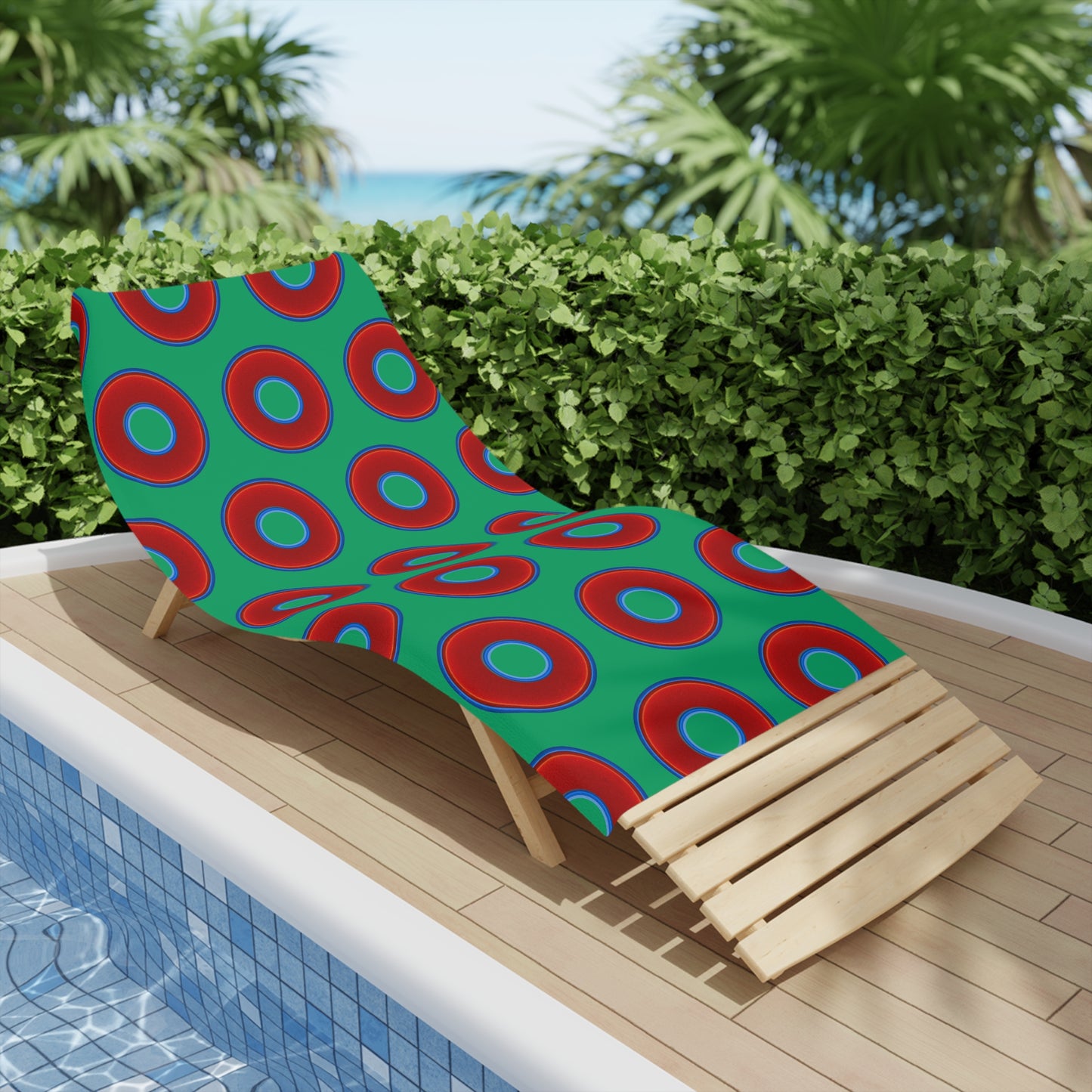 Lumpy Donut Towels - vivid red donuts w/jade green background