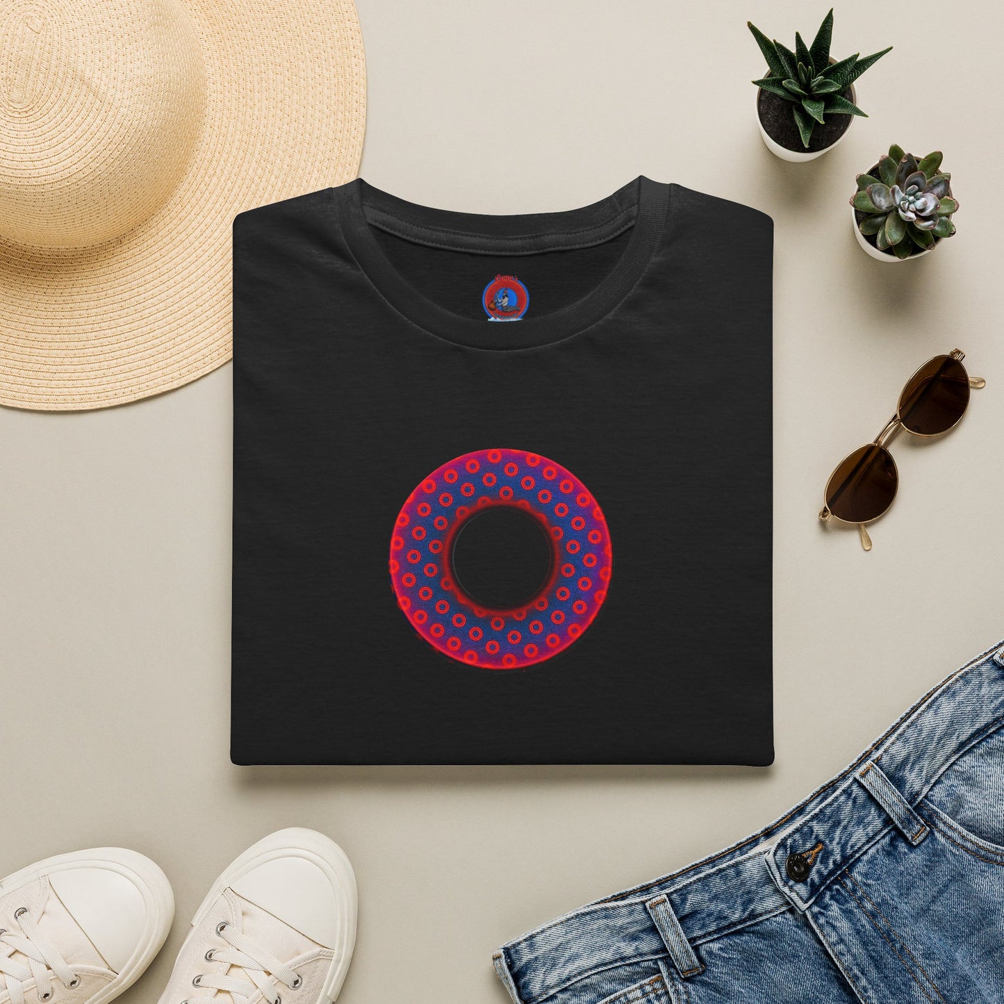 Classic Donut Tee - Unisex Soft-Style - "Vivid Donut inside a Paradox Donut" - blue/red electric paradox donut - variant 2 w/hole
