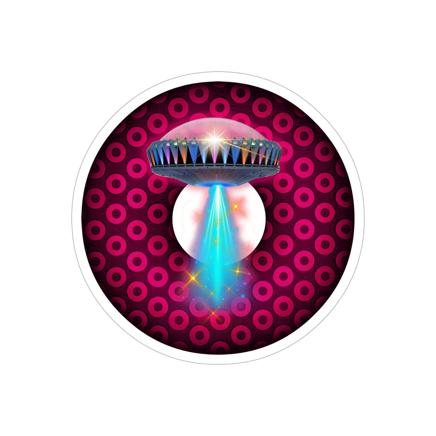 Donut Bumper/Outdoor Sticker - "They Serve Donuts on the Mothership Now" - series 1.0 - variant 4 - red/red paradoxical donut - [Die-Cut] 6"x 6"