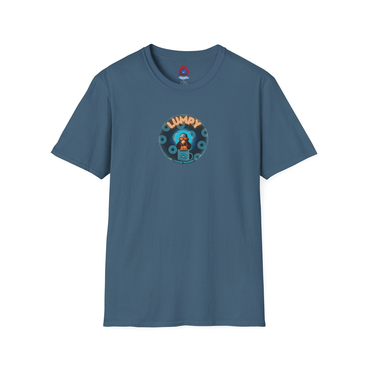 Coffee Traders Tee - Unisex Soft-Style - "Tasty Coffee" - paradoxical donut/cubed blue donut - variant 2 - logo front/It's Ice Cube's back