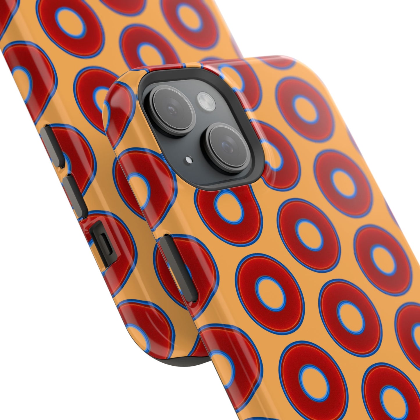 Impact-Resistant Lumpy Donut Case - red vivid donut print w/creamsicle orange background