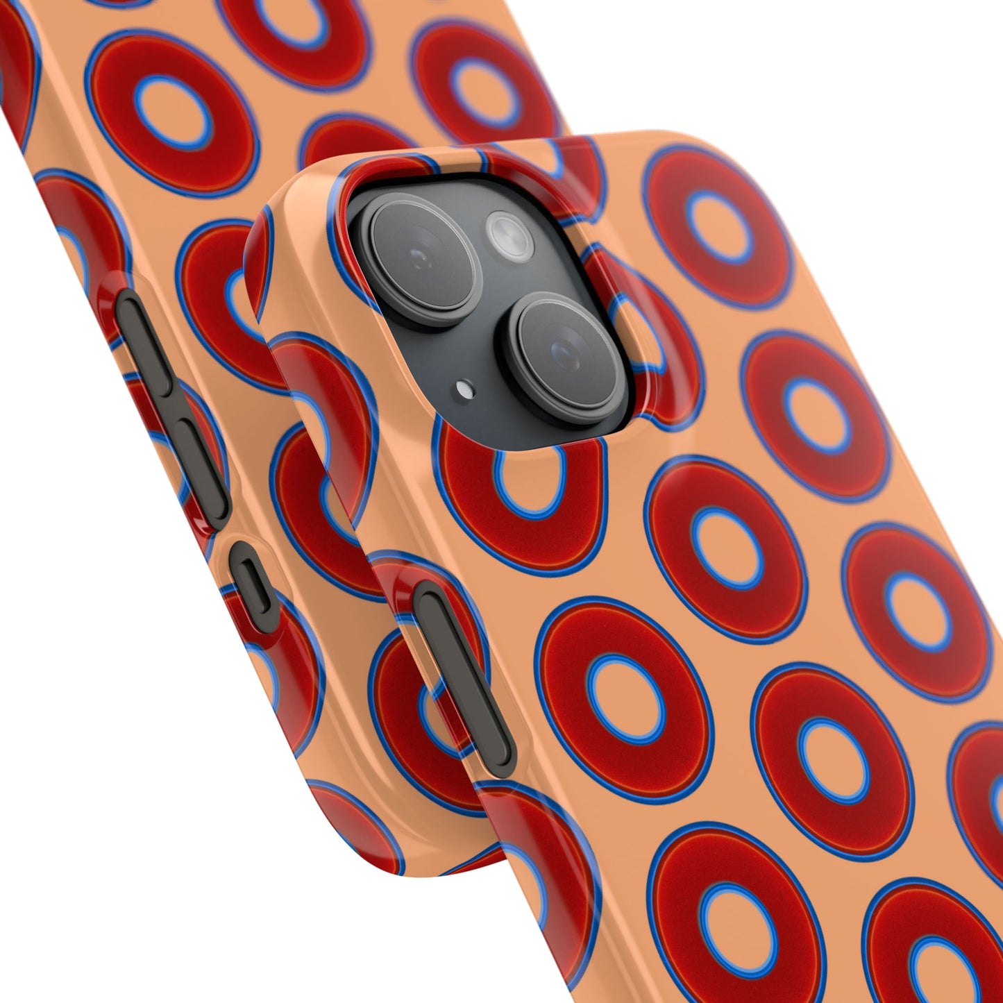 Lumpy Donut Snap Case - red vivid donut print w/peach background