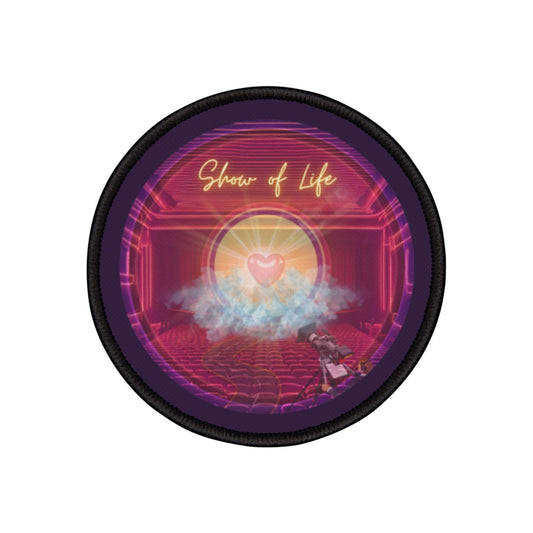 Iron-On Donut Patch - "The Donut Patch of Life" - vivid purple/magenta pic donut - variant 1