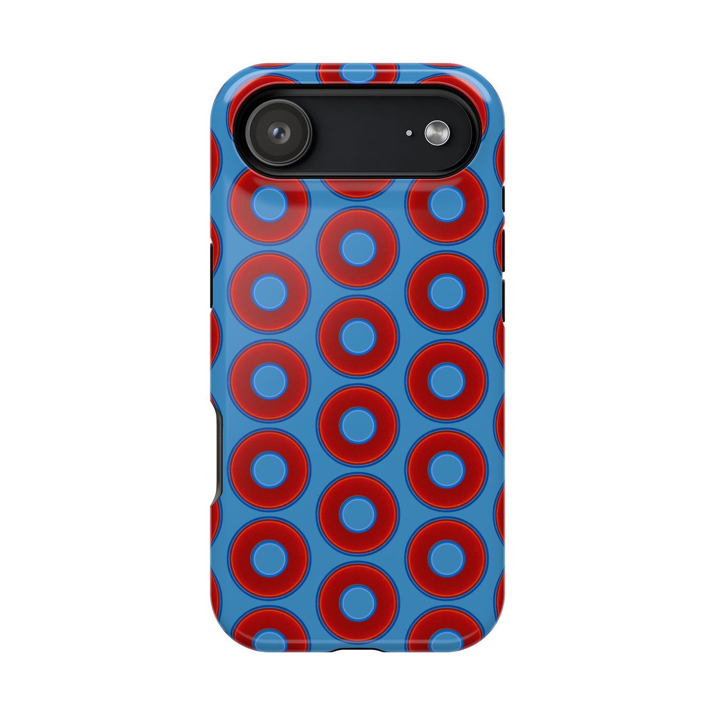 Magnetic Tough Donut Case - red vivid donut print w/light steel blue background