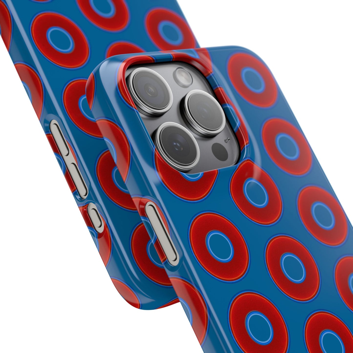 Lumpy Donut Snap Case - red vivid donut print w/wavy navy blue background