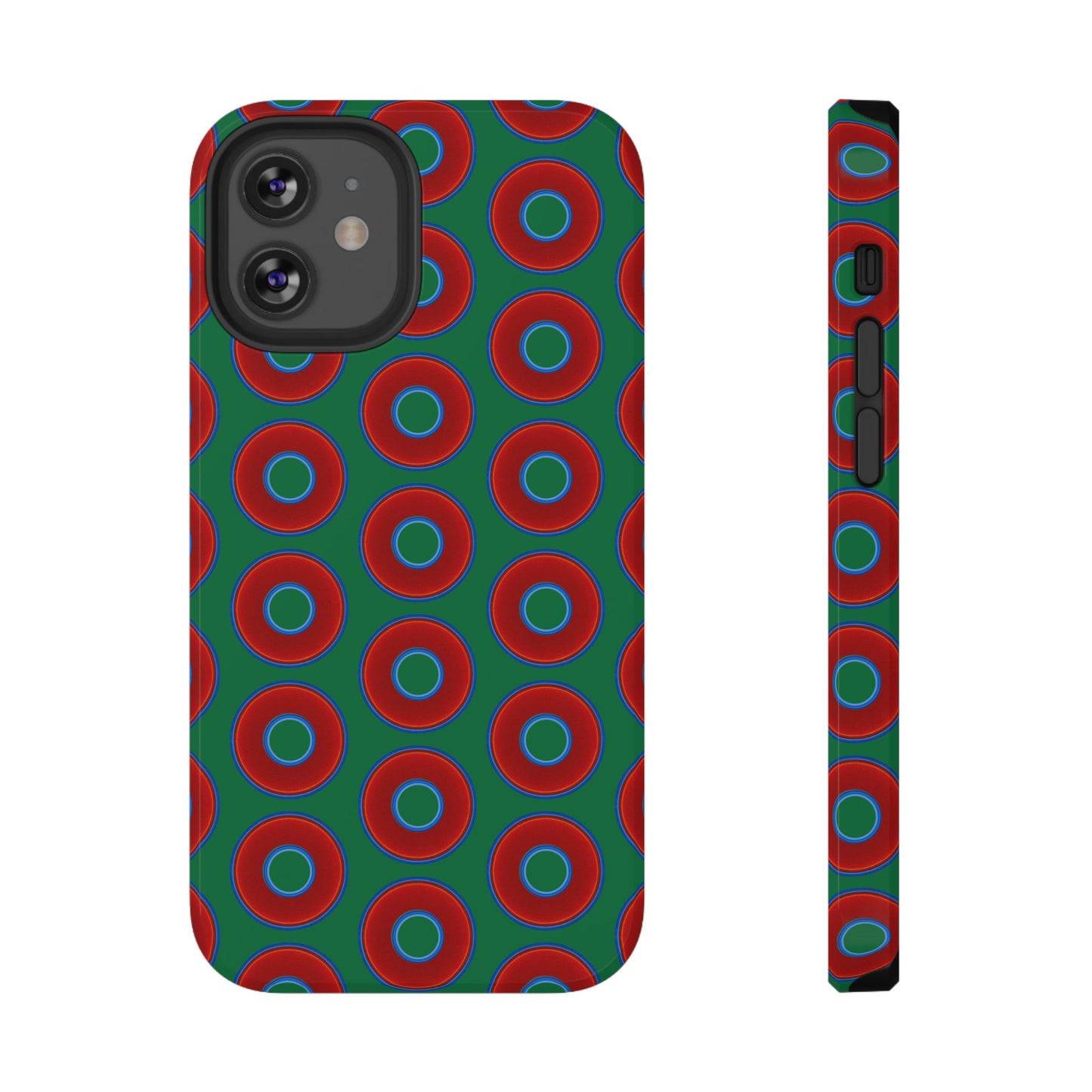 Impact-Resistant Lumpy Donut Case - red vivid donut print w/green background