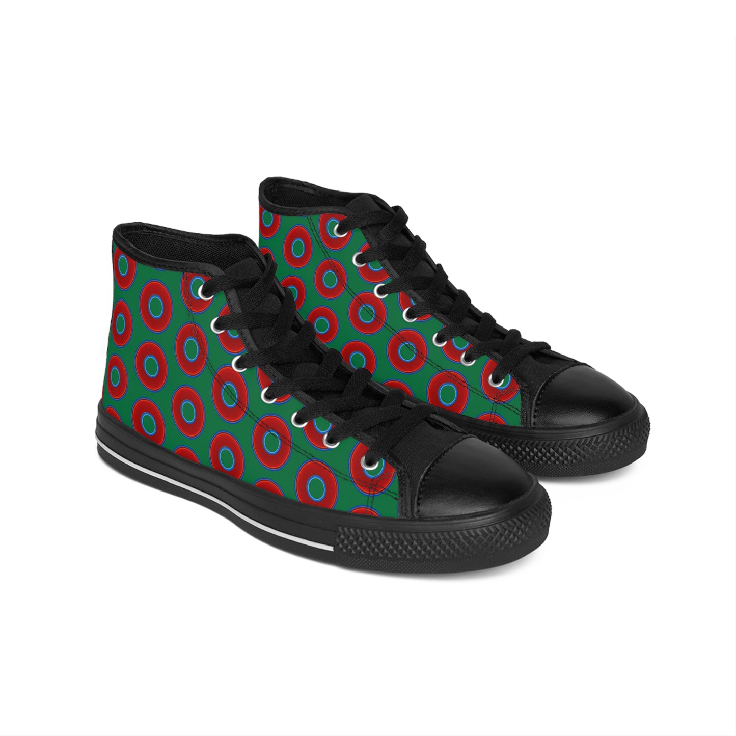 Cushiony Convectors - High Tops - red vivid donuts w/green background