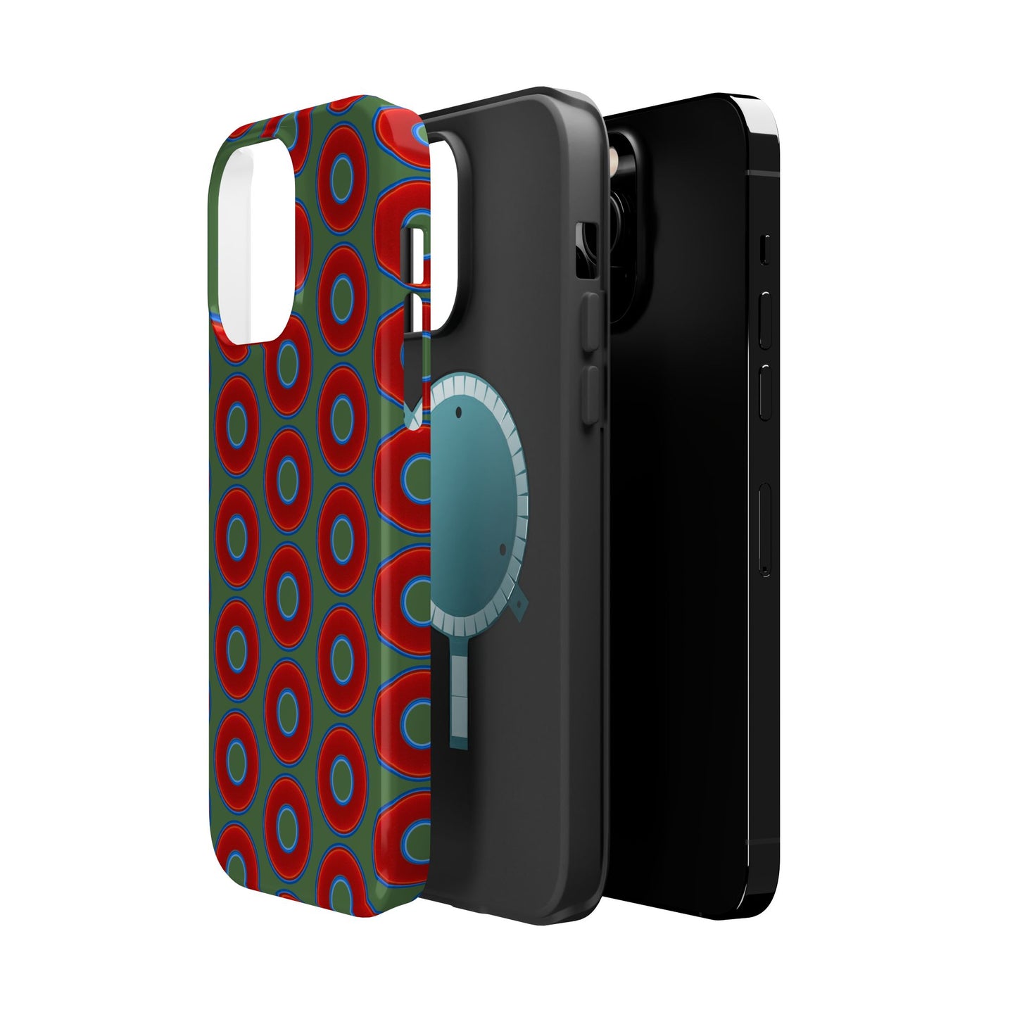 Magnetic Tough Donut Case - red vivid donut print w/dark Fenway green background