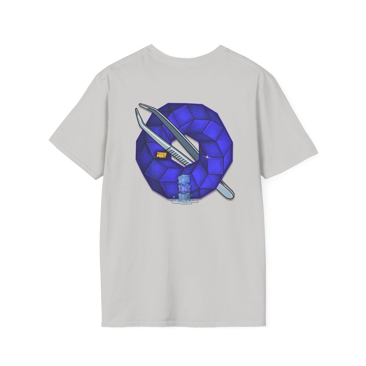 Classic Donut Tee - Unisex Soft-Style - "The Teasing Festivus Donut" - blue rustic cubed donut