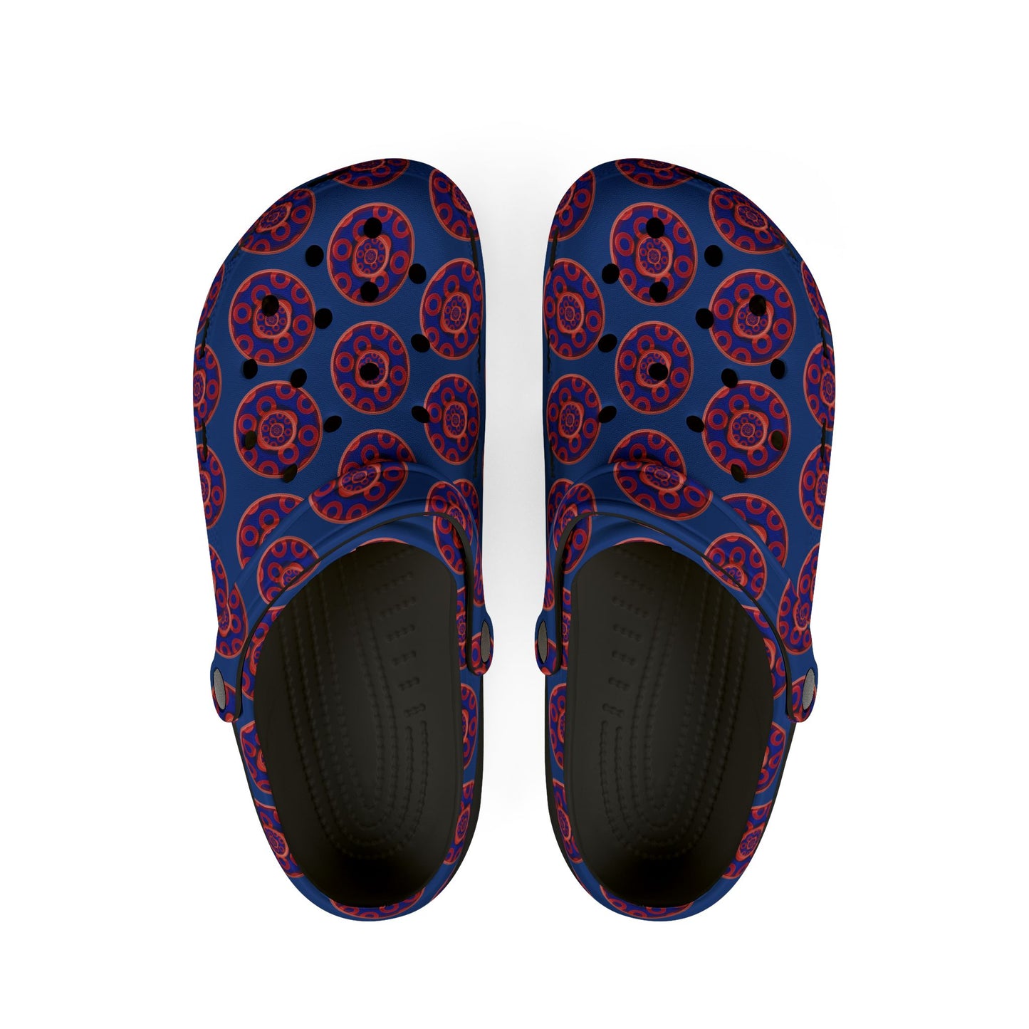 Spatchcocks - donut slip-on shoes - paradoxical kaleidoscope donuts w/dark blue background [unisex]